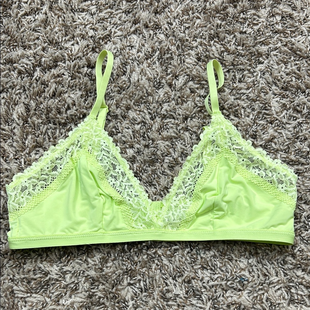 Aerie Lace Detail Non Padded Bra Lime Sz S